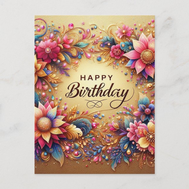 Elegante tarjeta de felicitación de cumpleaños flo (Anverso)