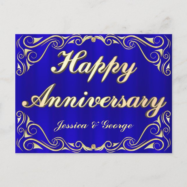 Elegante tarjeta de felicitación de oro y azul par (Anverso)