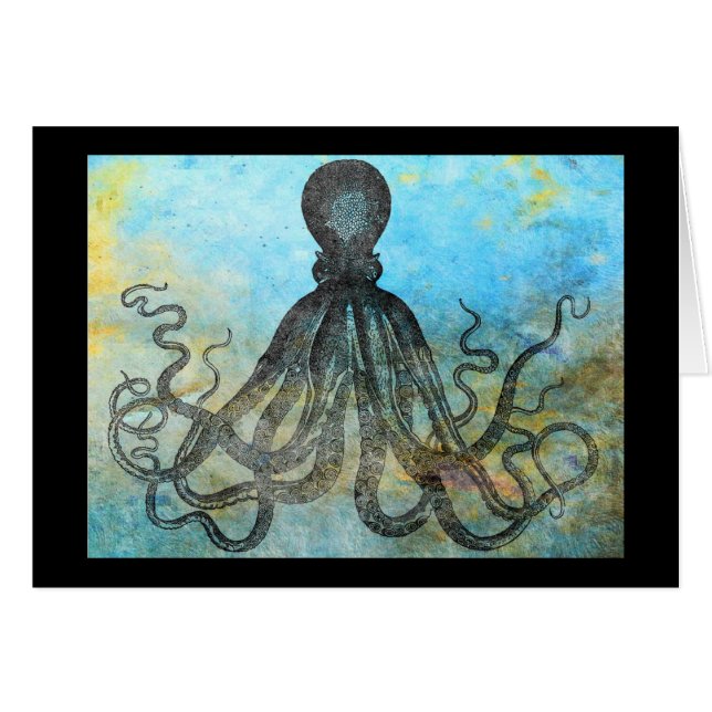 Elegante tarjeta de felicitación de pulpo en blanc (Anverso (Horizontal))
