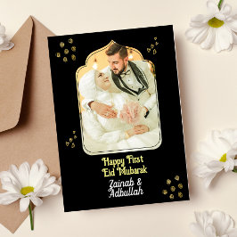 Elegante tarjeta de felicitación Eid Gold