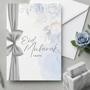 Elegante tarjeta de felicitación floral Eid Mubara
