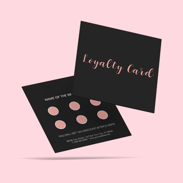 Elegante tarjeta de fidelidad de tipografía rosa e (Subido por el creador)