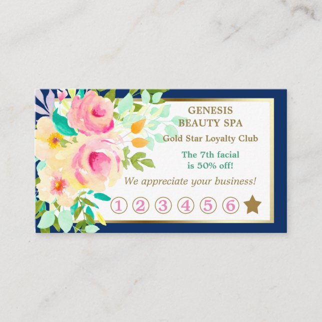 Elegante tarjeta de fidelidad del spa Floral Borde (Anverso)