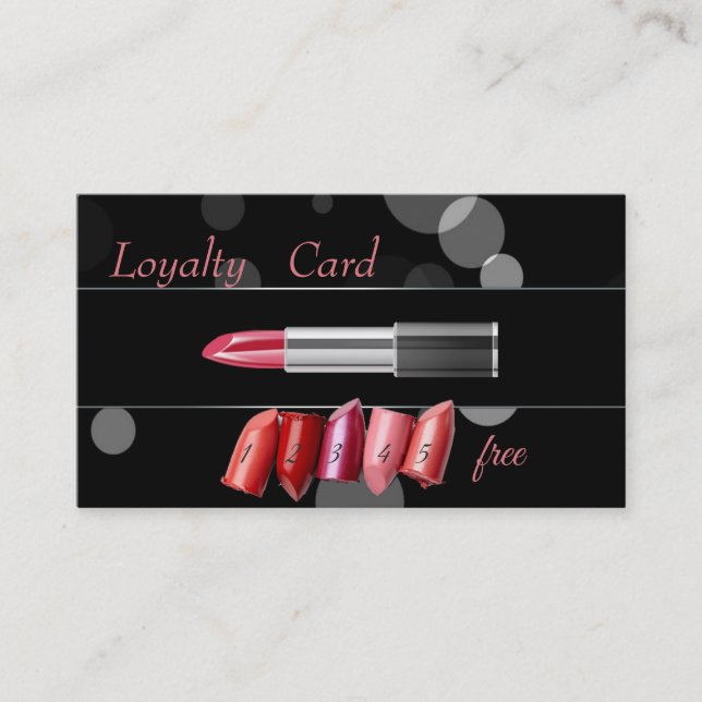 Elegante tarjeta de fidelidad negra, lápiz labial (Anverso)
