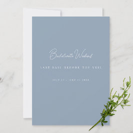 Elegante tarjeta de fin de semana de soltera azul