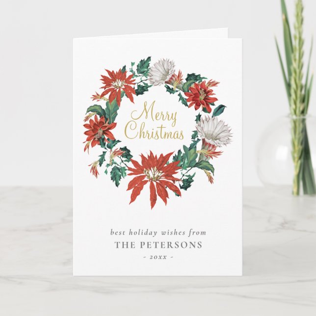 Elegante tarjeta de flor de poinsettia vintage (Anverso)
