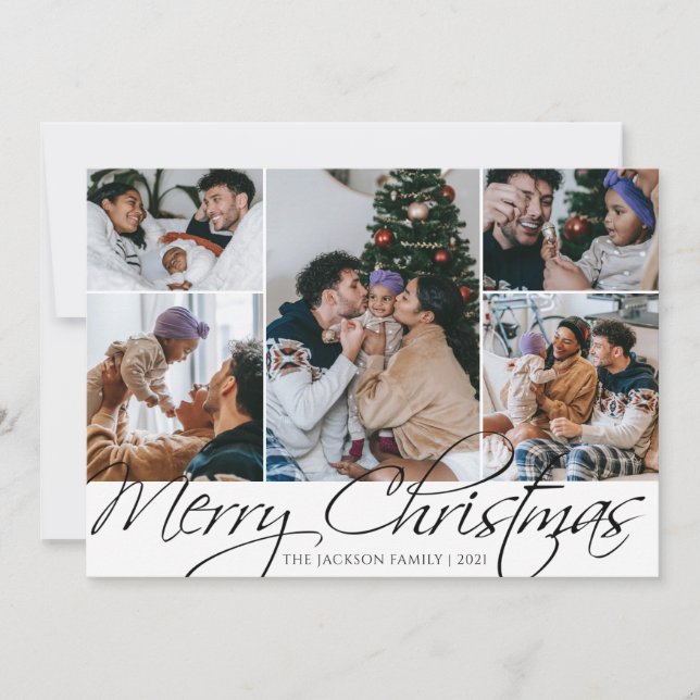 Elegante tarjeta de foto de 5 fotos para navidad (Anverso)
