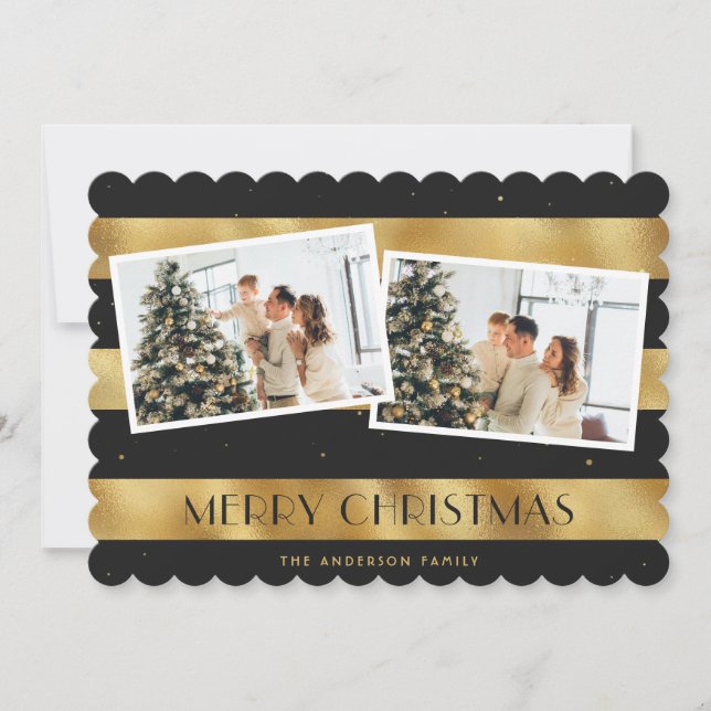 Elegante tarjeta de foto de Black Gold Merry Chris (Anverso)