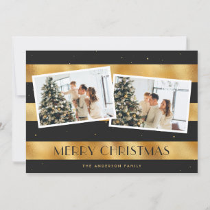 Elegante tarjeta de foto de Black Gold Merry Chris