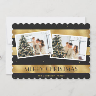Elegante tarjeta de foto de Black Gold Merry Chris
