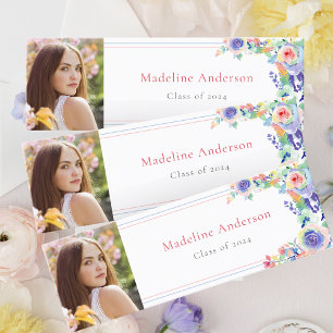 Elegante tarjeta de foto de graduación floral