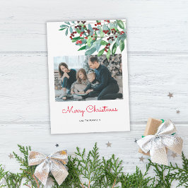 Elegante tarjeta de foto de Greenery Merry Christm