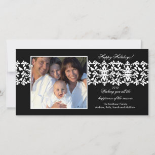 Elegante tarjeta de foto de Navidad Black Damask L