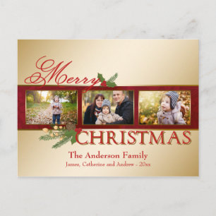 Elegante tarjeta de foto de navidad de oro brillan