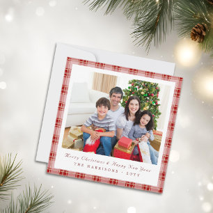 Elegante tarjeta de foto de Navidad de Plaza Roja