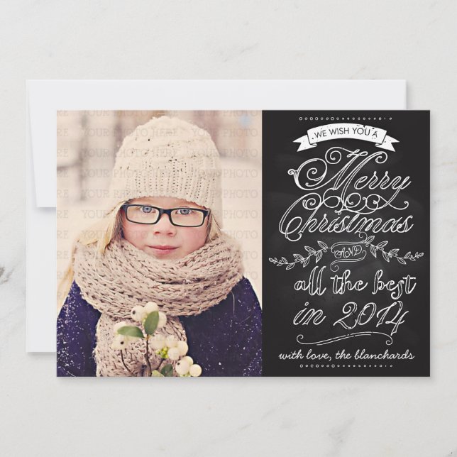 Elegante tarjeta de foto de Navidad en el tablero  (Anverso)