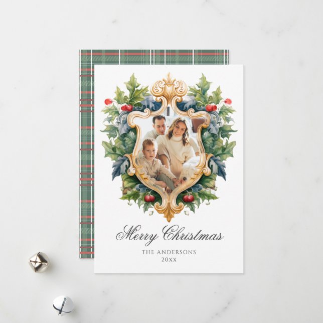 Elegante tarjeta de foto de Navidad Escudo (Anverso/Reverso In Situ)