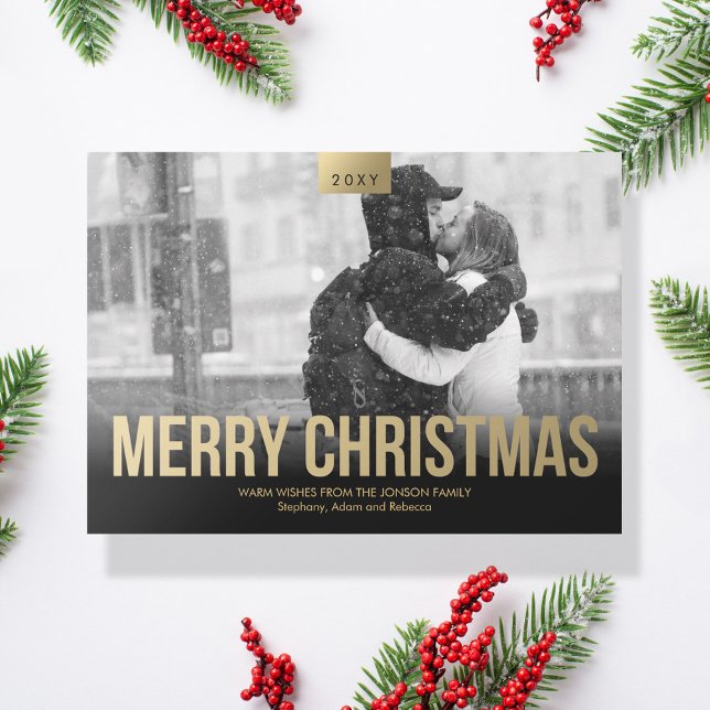 Elegante tarjeta de foto de Navidad Gold Black Mer (Subido por el creador)
