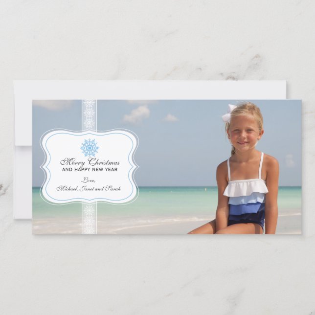 Elegante tarjeta de foto navideña con copo de niev (Anverso)