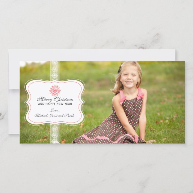 Elegante tarjeta de foto navideña con copo de niev (Anverso)