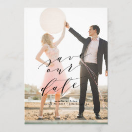 Elegante tarjeta de fotografía de caligrafía Save