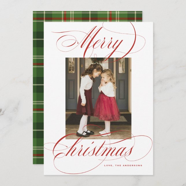 Elegante tarjeta de fotografía de Navidad para cal (Anverso / Reverso)