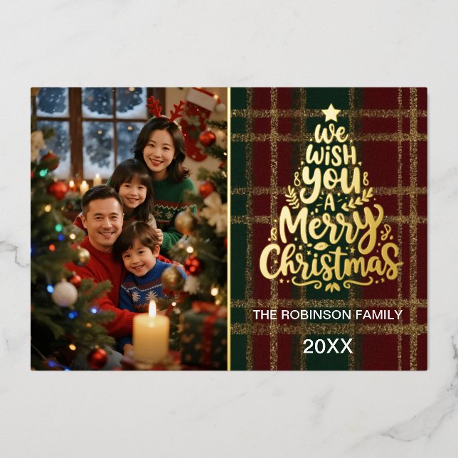 Elegante tarjeta de fotografía navideña con Reliev (Anverso)