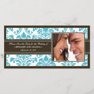 Elegante tarjeta de fotos de Damask Save-the-Date: