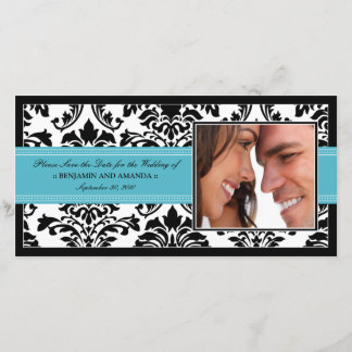 Elegante tarjeta de fotos de Damask Save-the-Date: