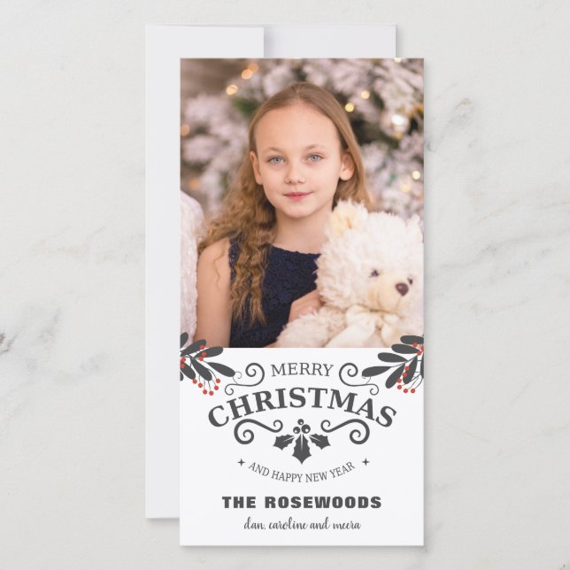 Elegante tarjeta de fotos de navidad de Año Nuevo (Anverso)