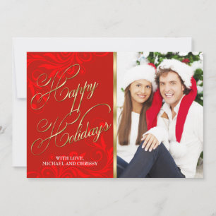 Elegante tarjeta de fotos de Navidad de Red Gold D