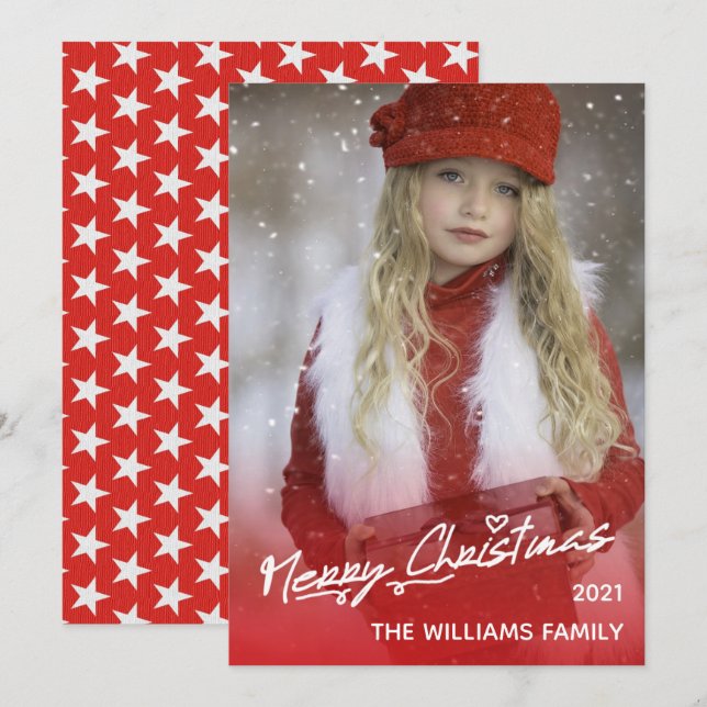 Elegante tarjeta de fotos de navidad roja de diver (Anverso / Reverso)