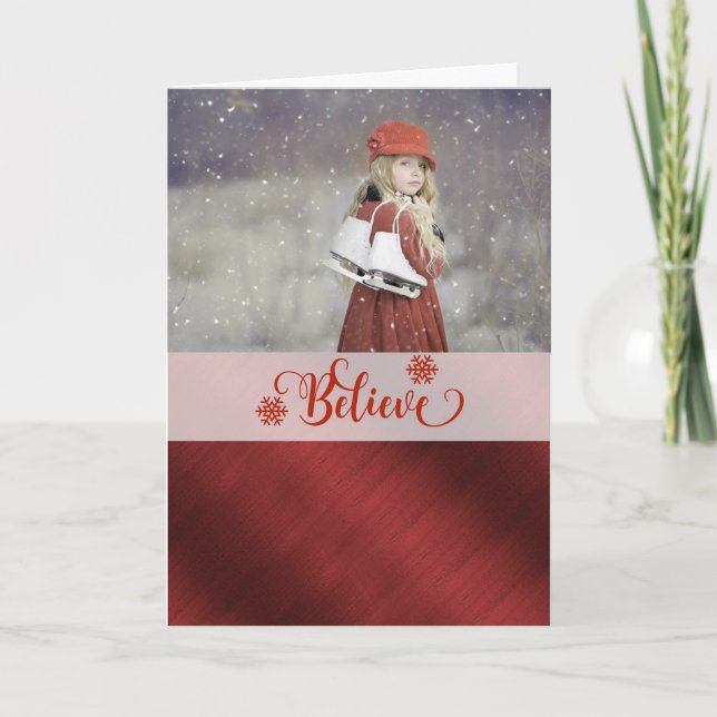 Elegante tarjeta de fotos de Navidad roja y blanca (Anverso)