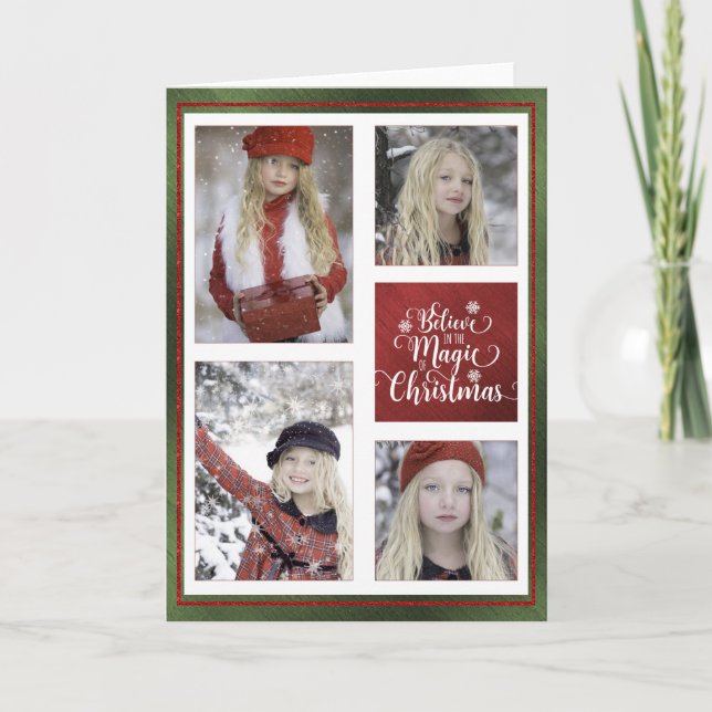 Elegante tarjeta de fotos de Navidad roja y blanca (Anverso)