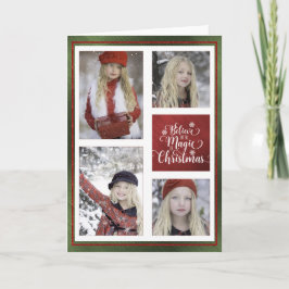Elegante tarjeta de fotos de Navidad roja y blanca