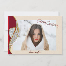 Elegante tarjeta de fotos de Navidad roja y dorada