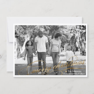 Elegante tarjeta de fotos de oro con Feliz Navidad