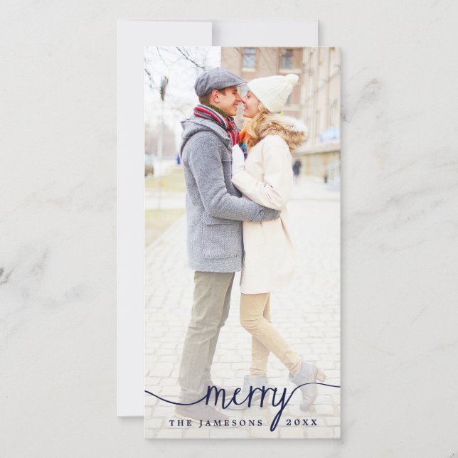 Elegante tarjeta de fotos de vacaciones de merry W (Anverso)