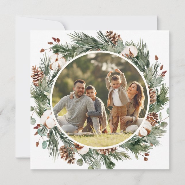 Elegante tarjeta de fotos de vacaciones Evergreen  (Anverso)