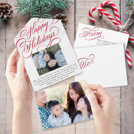 Elegante tarjeta de fotos navideña de guión rojo f