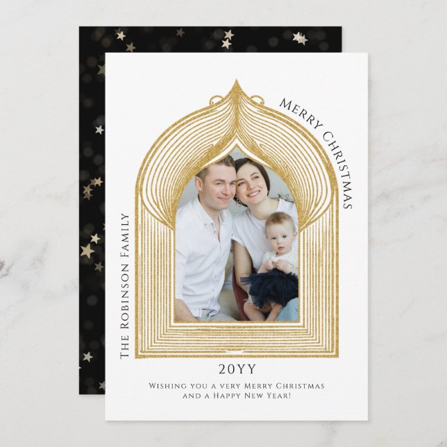 Elegante tarjeta de fotos para el arco de oro (Anverso / Reverso)