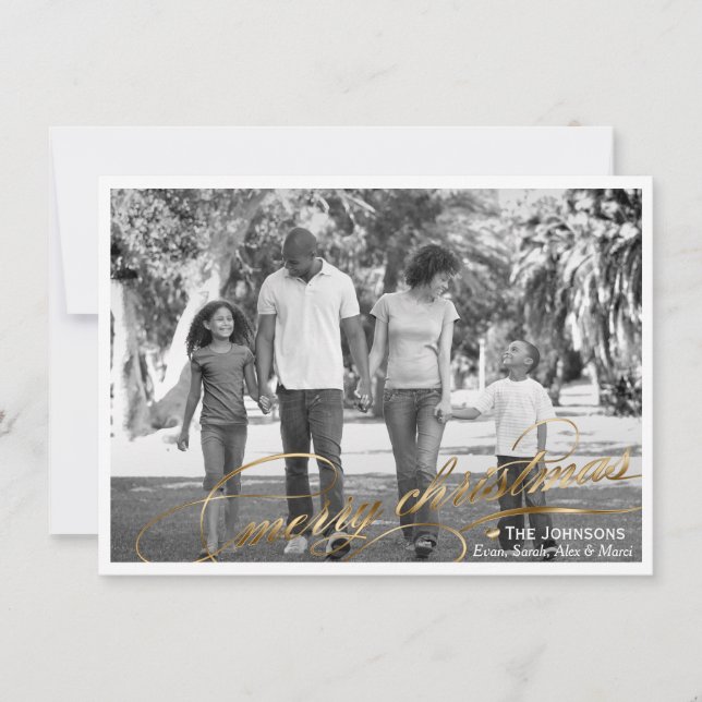 Elegante tarjeta de fotos para Navidad Gold Merry (Anverso)