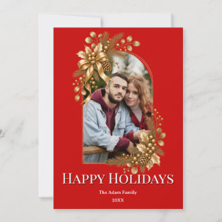 Elegante Tarjeta de Fotos Roja y Dorada Botánica N