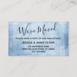 Elegante tarjeta de gabinete azul grunge "We've Mo