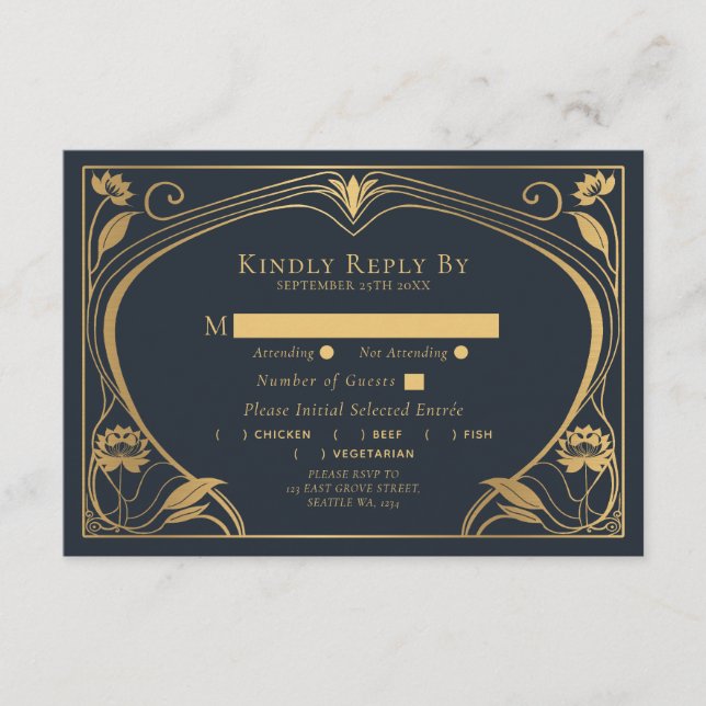 Elegante Tarjeta de Gabinete Boda de Art Nouveau L (Anverso)