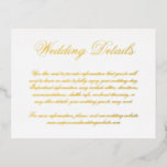 Elegante tarjeta de gabinete Boda formal de Reliev<br><div class="desc">Elegante tarjeta de gabinete de detalles de boda con su información en una hermosa caligrafía. Todo el texto del frente está en Relieve metalizado oro real. Estas tarjetas de gabinete clásicas son perfectas para un boda formal.</div>