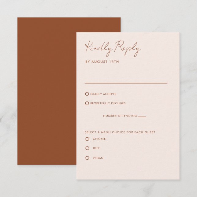 Elegante Tarjeta de Gabinete Boho Terracotta RSVP (Anverso / Reverso)