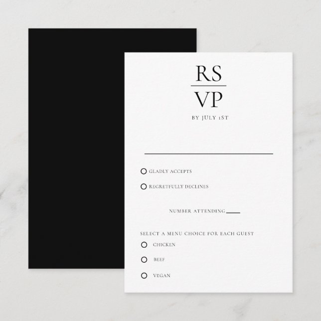 Elegante tarjeta de gabinete clásica RSVP (Anverso / Reverso)