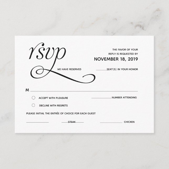 Elegante tarjeta de gabinete clásica RSVP (Respues (Anverso)