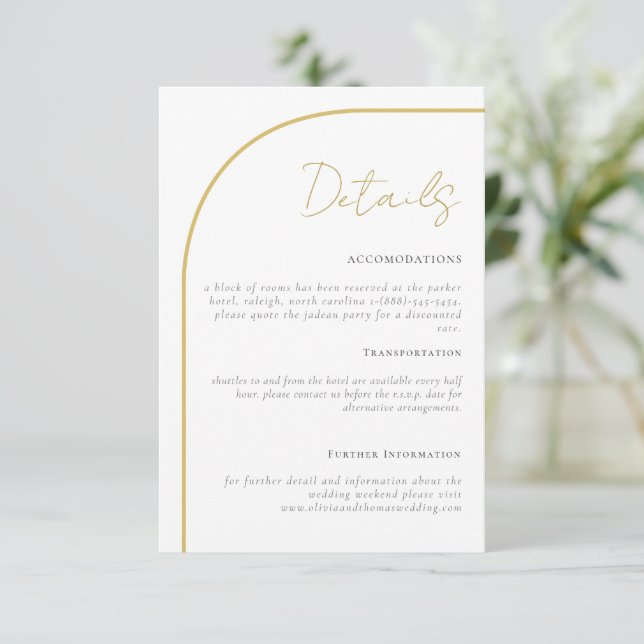 Elegante tarjeta de gabinete de Boda de Arco de Or (Anverso de pie)